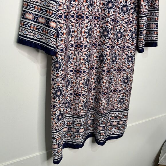 AB Studio Knit Shift Dress 3/4 Sleeve Pullover Print White Blue Pink Size Large - Picture 2 of 5